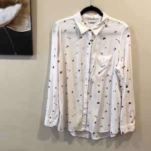 Cute white button up printed shirt